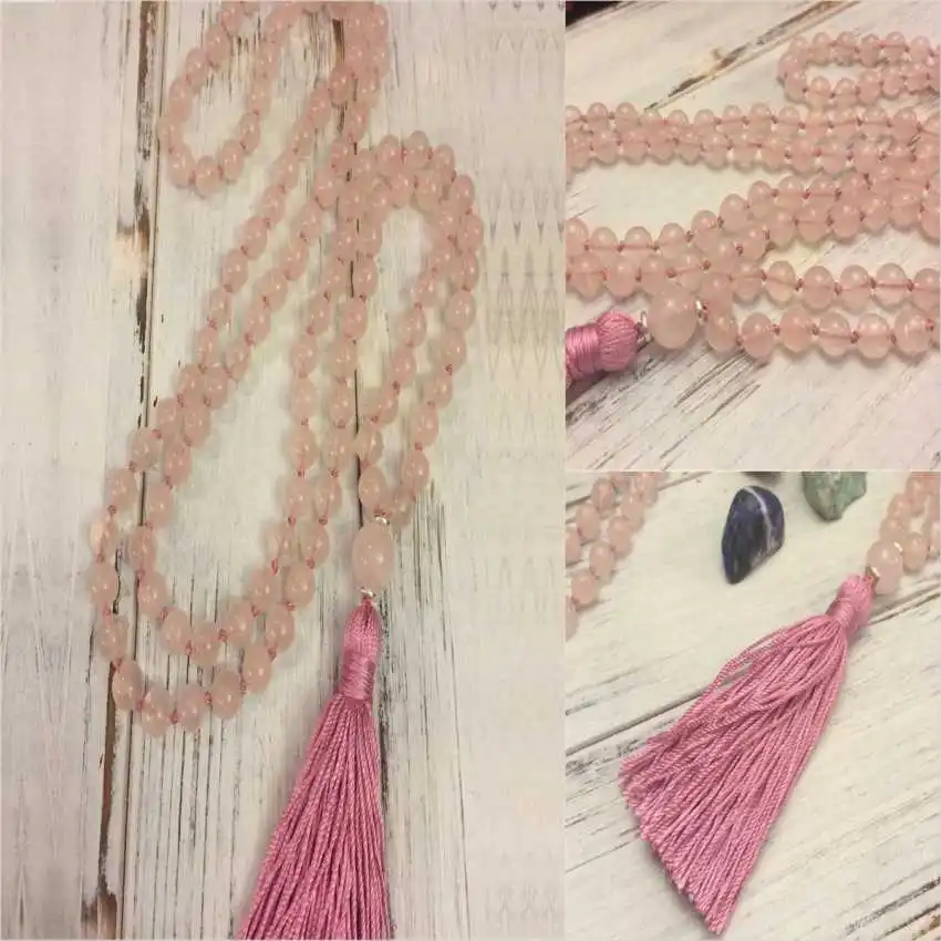 Натуральный драгоценный камень 8 мм из розового кварца 108 бусин Мала ожерелье мир