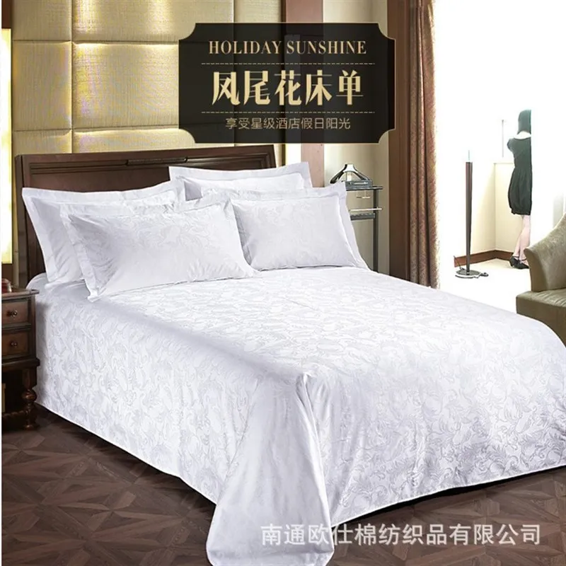 Star Hotel Bed Sheet 4060 Full D Cotton White Tribute Satin Jacquard Bedspread
