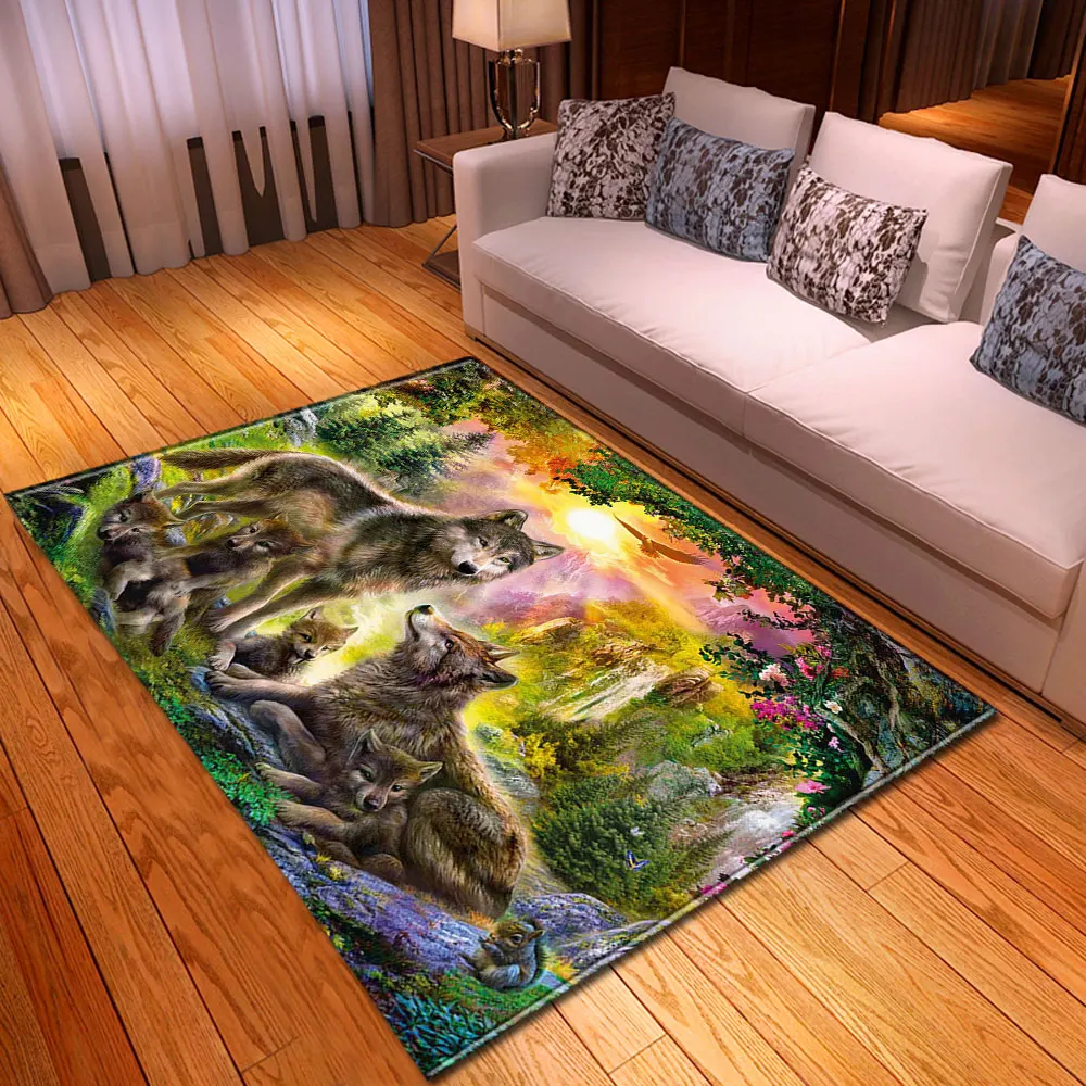 

Wolf 3D Carpets Living Room Area Rug Large Kids Room Play Mat Boys Bedroom Carpet Kitchen Rug Non-Slip Doormat Entrance Floormat