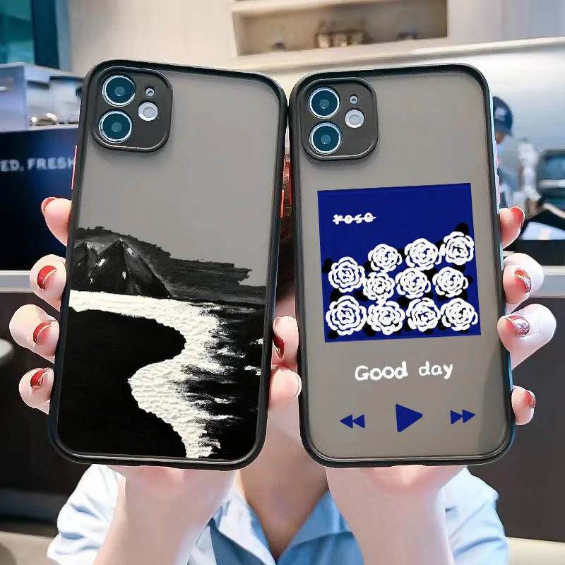 

Sunrise Rose Fashion Black Phone Case For iPhone 11 12 13 Pro Max Mini X XR XS Max 7 8 14 Plus SE2 Silicon Shockproof Hard Cover