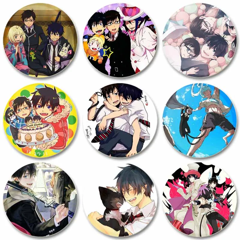 58/44/32mm Anime Blue Exorcist Round Pins Cartoon Character Badge Role Play Handmade Tinplate Brooches for Clothes Decoration