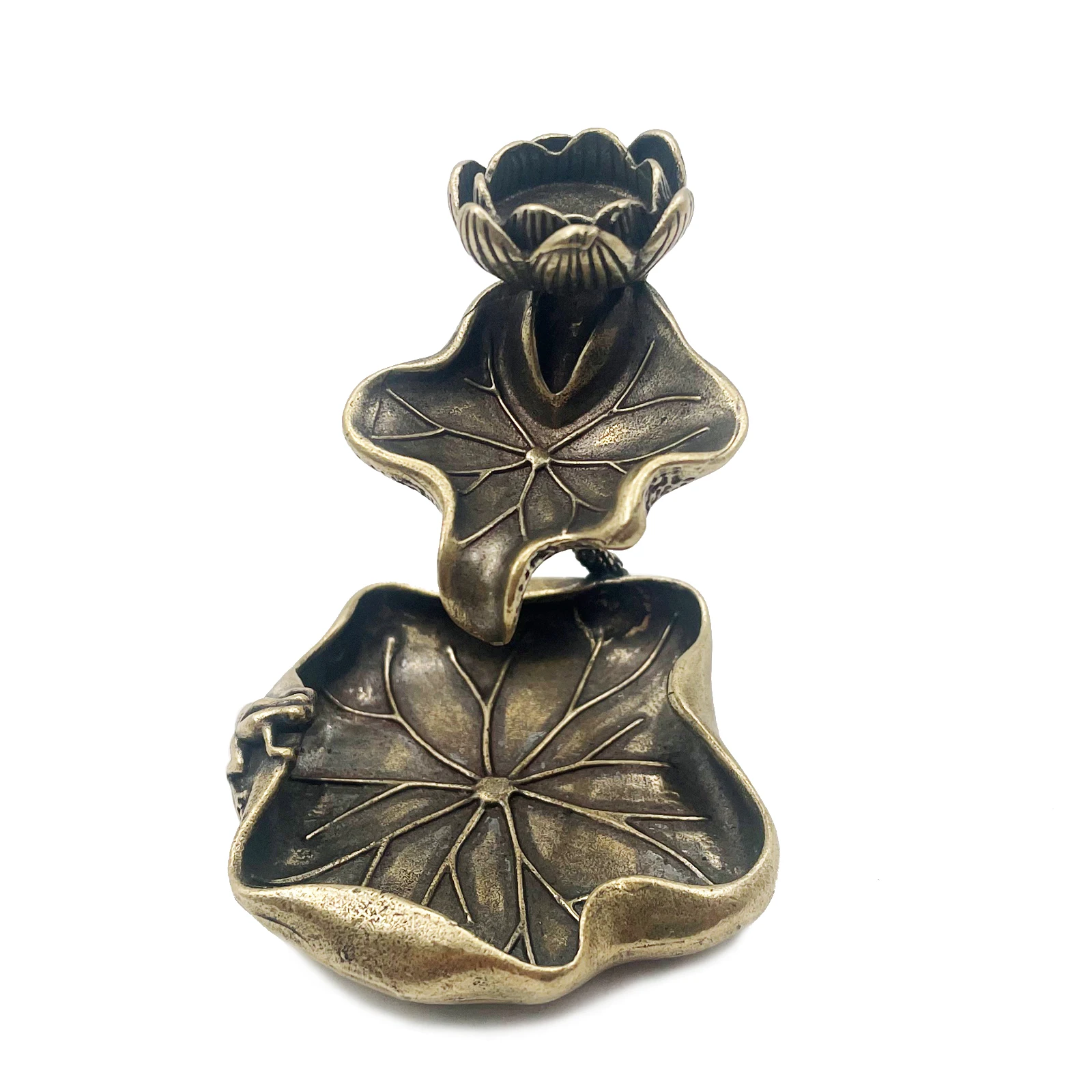 Античная латунная курильница в форме листьев лотоса декоративная из твердой