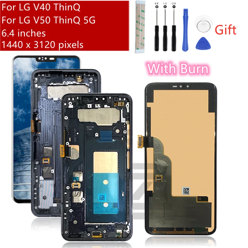 For LG V40 ThinQ V405 LCD Display Touch Screen Digitizer Assembly For LG V50 ThinQ LCD With Frame Replacement Repair with Burn