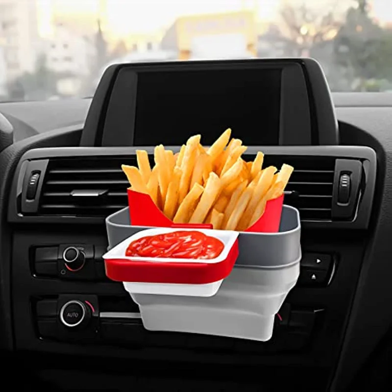 

Stretchable French Fry Holder for Car, Car Sauce Rack Ketchup 2-in-1 French Fries Storage Box - Connects to Vent,Car Accessories