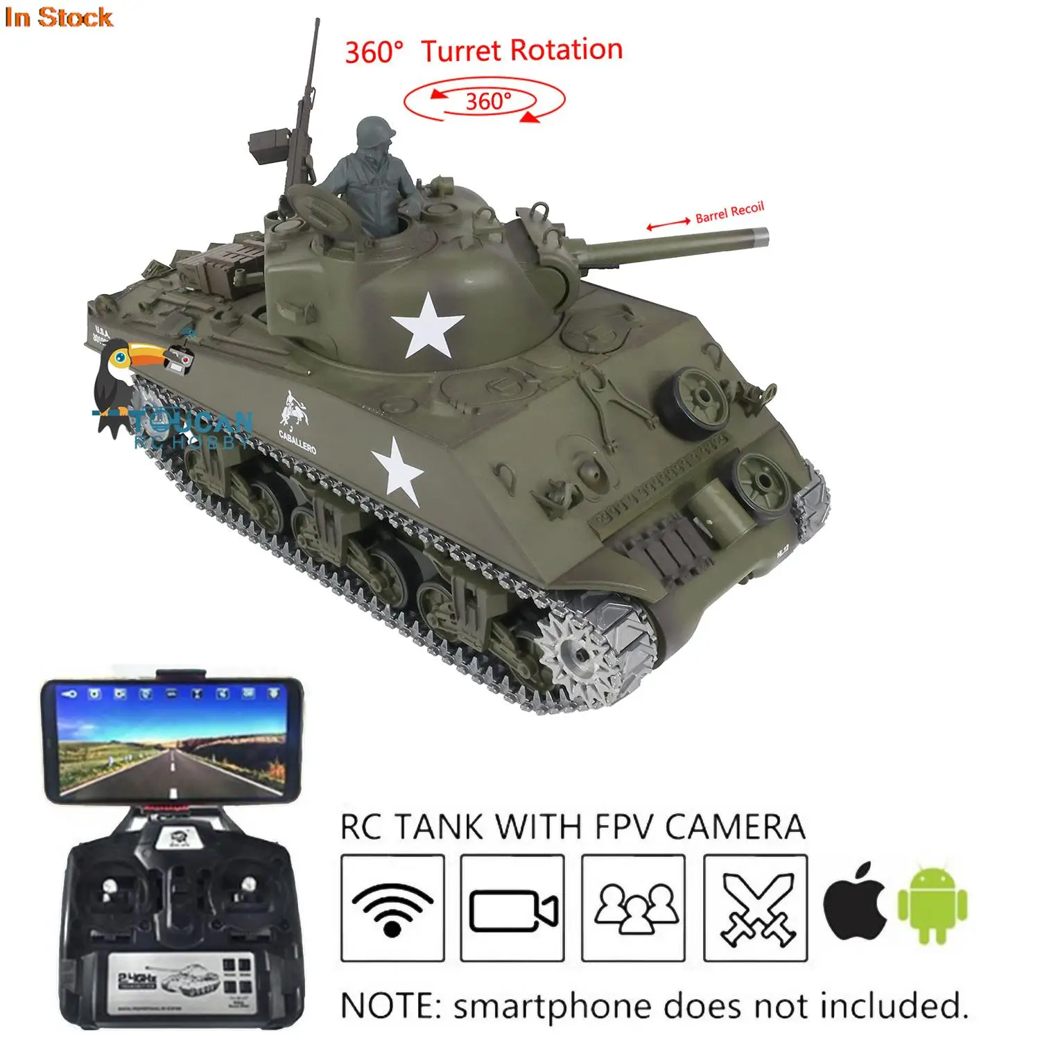 

HENG LONG 1/16 FPV 7.0 M4A3 Sherman RTR Radio Controlled Tank 3898 360° Turret Barrel Recoil Upgraded Army Toys BB TH17679-SMT4