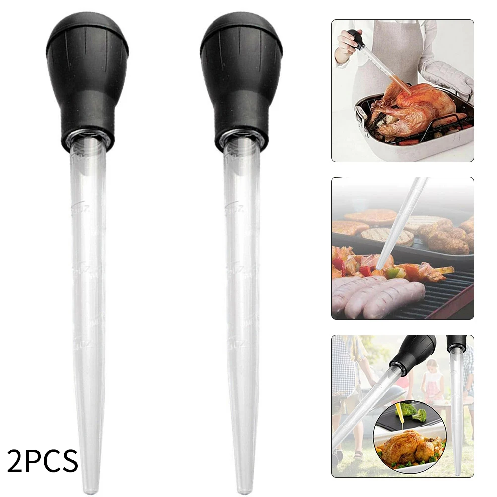 

Brand New Durable Oil Dropper Barbecue 28cm 2pcs 30ml Black + Transparent Measuring Tools TPR+PP Barbecue Etc.