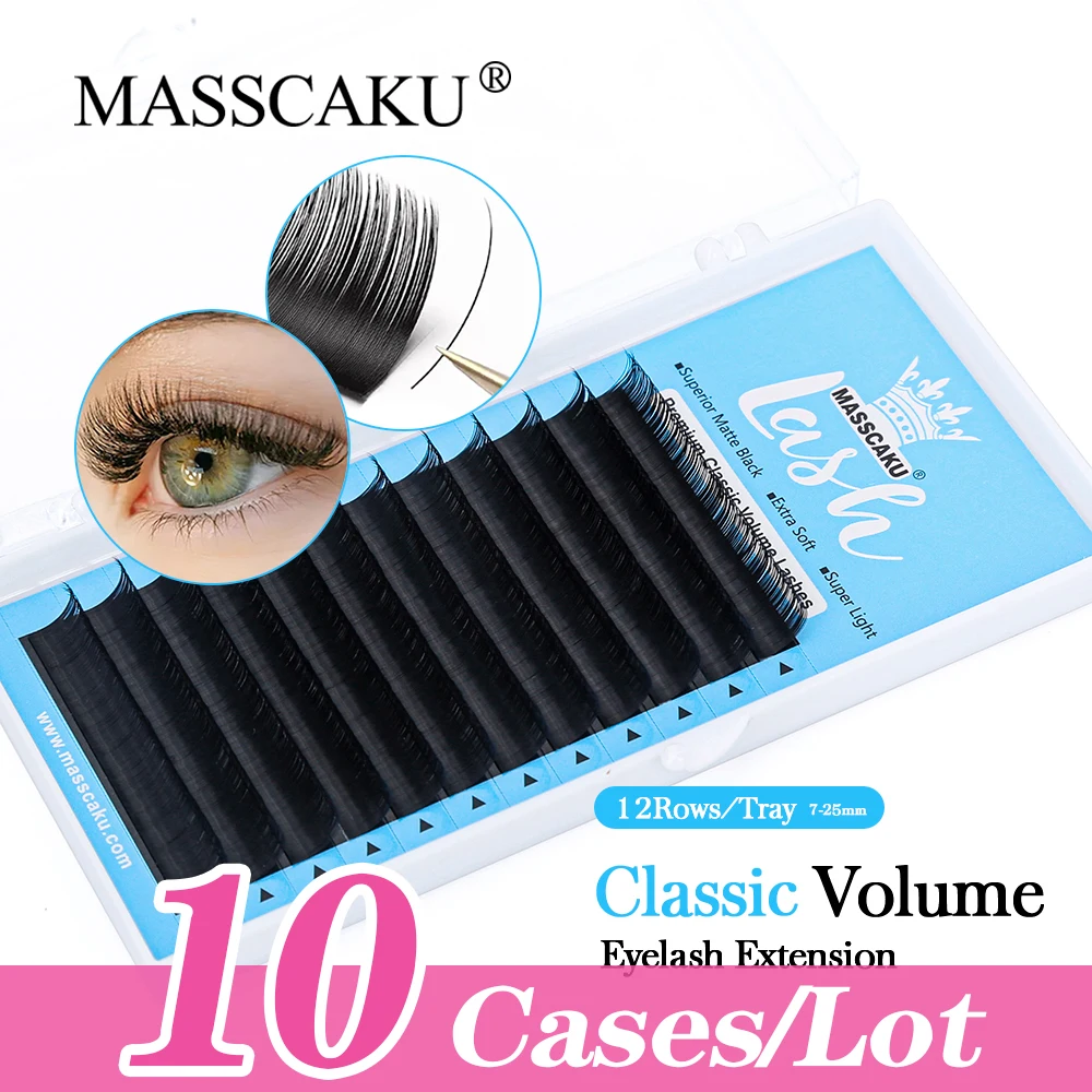 

10cases/lot Hot Selling MASSCAKU Russian Volume Classic Eyelash Individual Soft Silk Lashes Faux Mink False Eyelashes Extensions