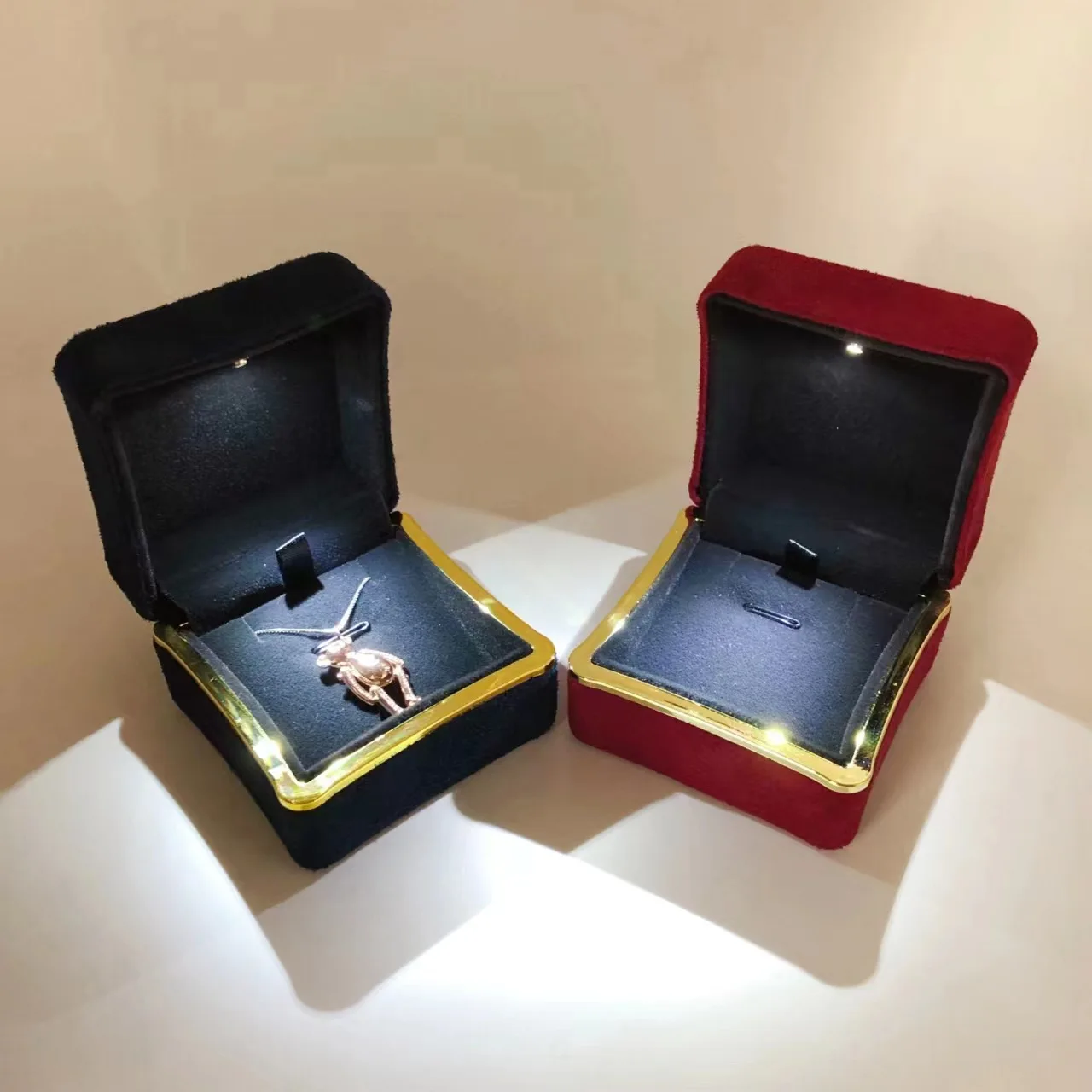 Wedding Valentines Earrings Rings Display Cases With Led Light Square Jewelry Gift Box