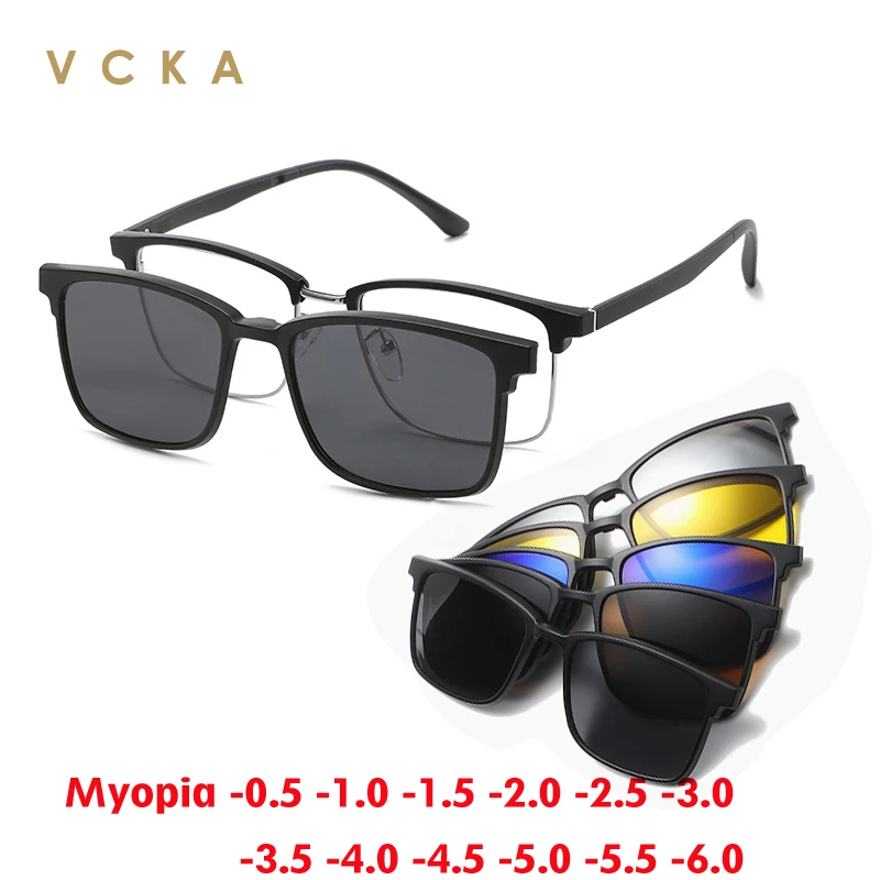 

VCKA 6 In1 Half Frames Polarized Myopia Sunglasses Men Women Magnetic Clip Glasses Optical Prescription Eyewear -0.5 to -6.0