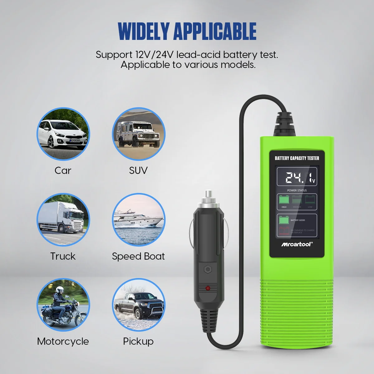 Тестер аккумулятора MRCARTOOL B50, анализатор мощности, детектор напряжения 12 В/24 В (версия для прикуривателя)