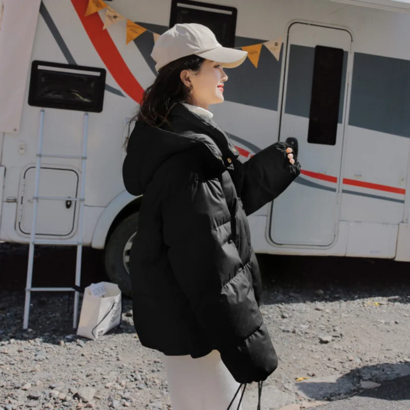 Casual Short Down Jacket Women Outdoor 90% White Eiderdown Cream Bag Loose Overcoat Half High Collar Solid Color Winter Coat