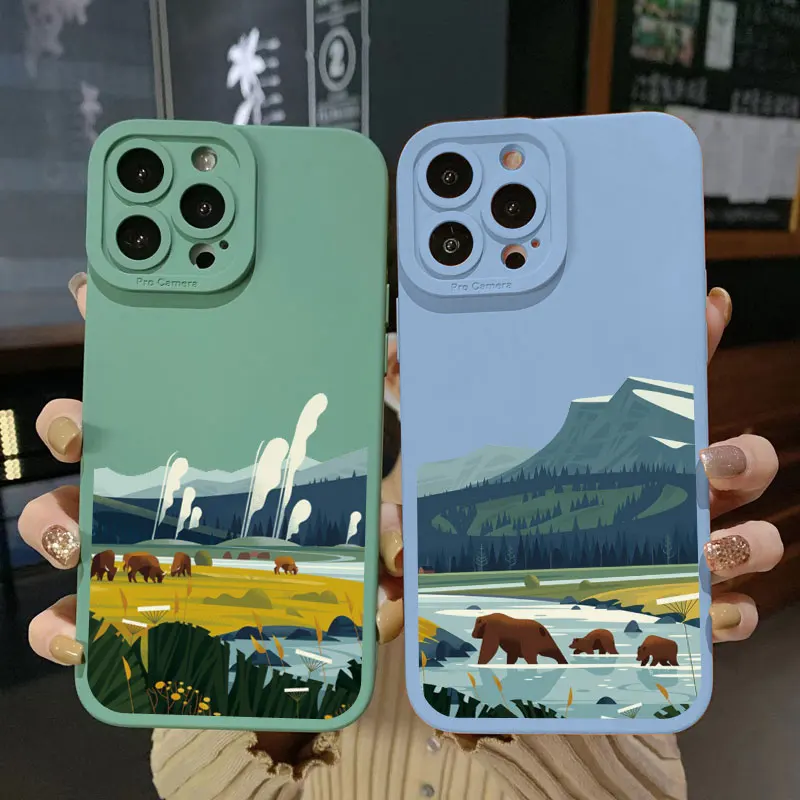 

Landscape Phone Case For iPhone XS X XR 14 11 12 13 Pro Max 7 8 Plus SE 2020 The Mountainous Pastoral Soft Silicone Back Covers