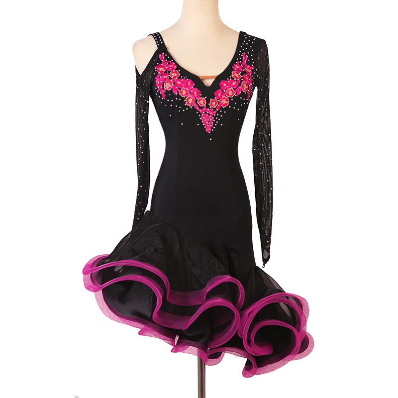

High-end custom latin dance dress female irregular skirt cha-cha tango dance costume adult stage professional performance costum