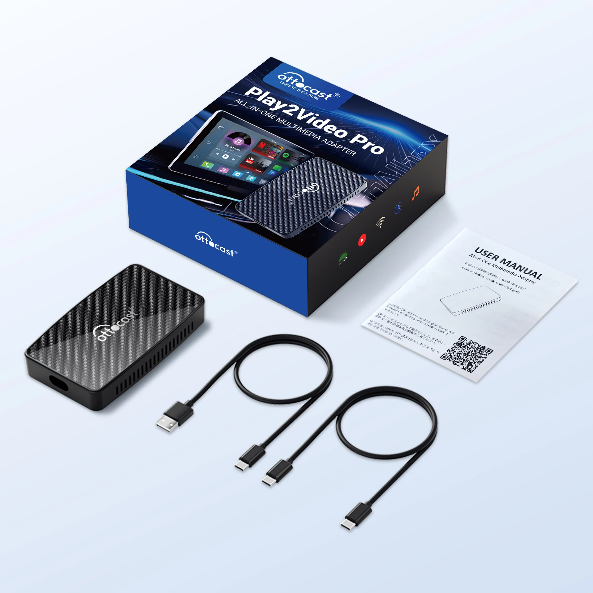 

Ottocast Play2Video Pro Ai Box Беспроводной адаптер CarPlay Android Auto Встроенный Youtube Netflix IPTV для автомобиля с проводным Carplay