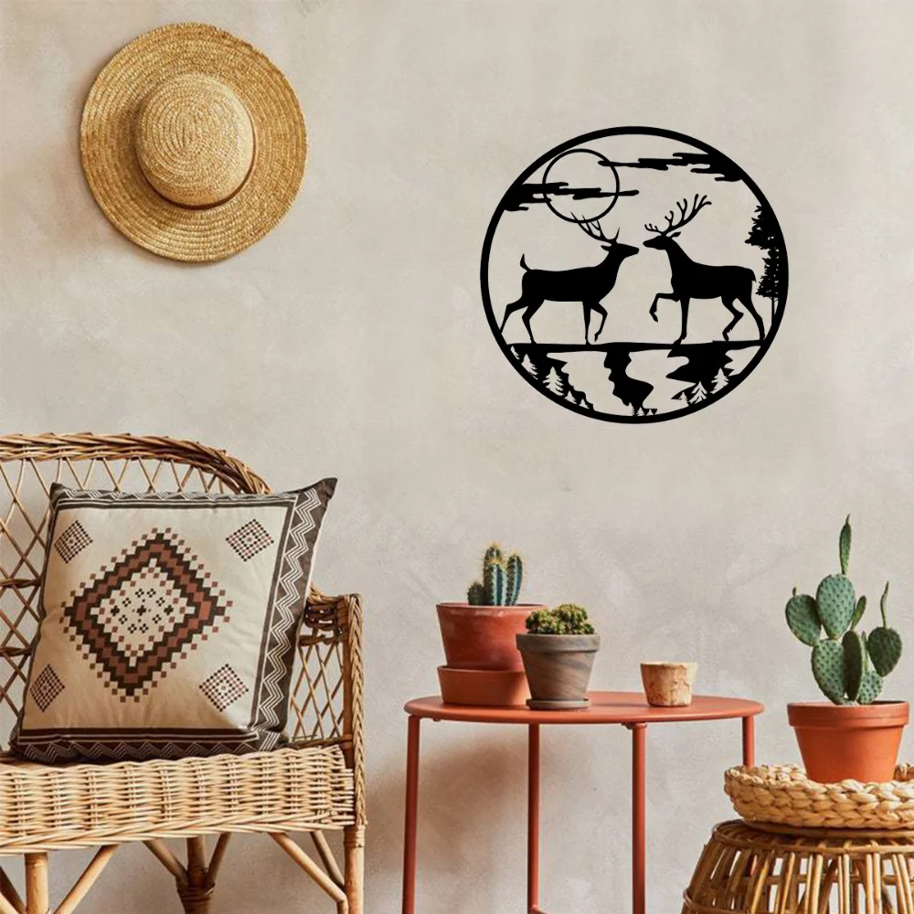 Очаровательное металлическое настенное искусство оленя и Луны гор: Сделайте