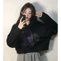 2022 early spring new loose ins hooded long sleeved sweater womens black design sense niche chic top