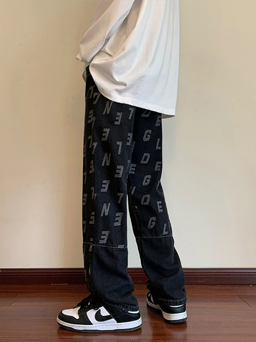 Four Seasons American Loose Straight Jeans Men's Jeans Trend Casual Wide Leg Pants Y2K Men Jeans Fashion Streetwear Men's JEANS