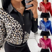 women leopard patchwork shirts 2022 fashion button long sleeve print blouse elegant office lady casual lapel print shirts