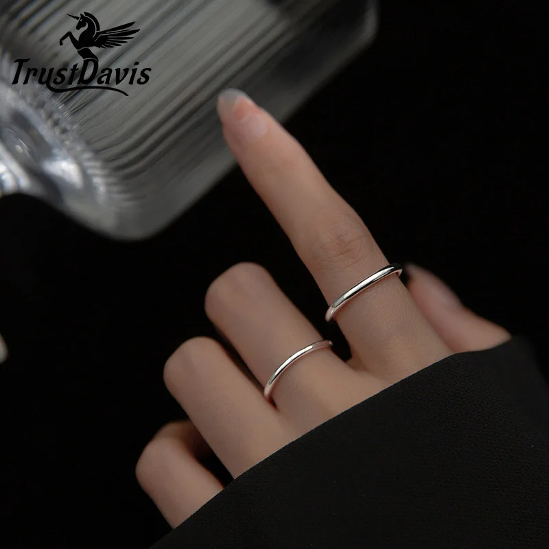 TrustDavis Fashion S925 Perak Murni Cincin Pernikahan Garis Bulat Cincin Jari Wanita Pernikahan Pertunangan Perhiasan Hadiah DB1375