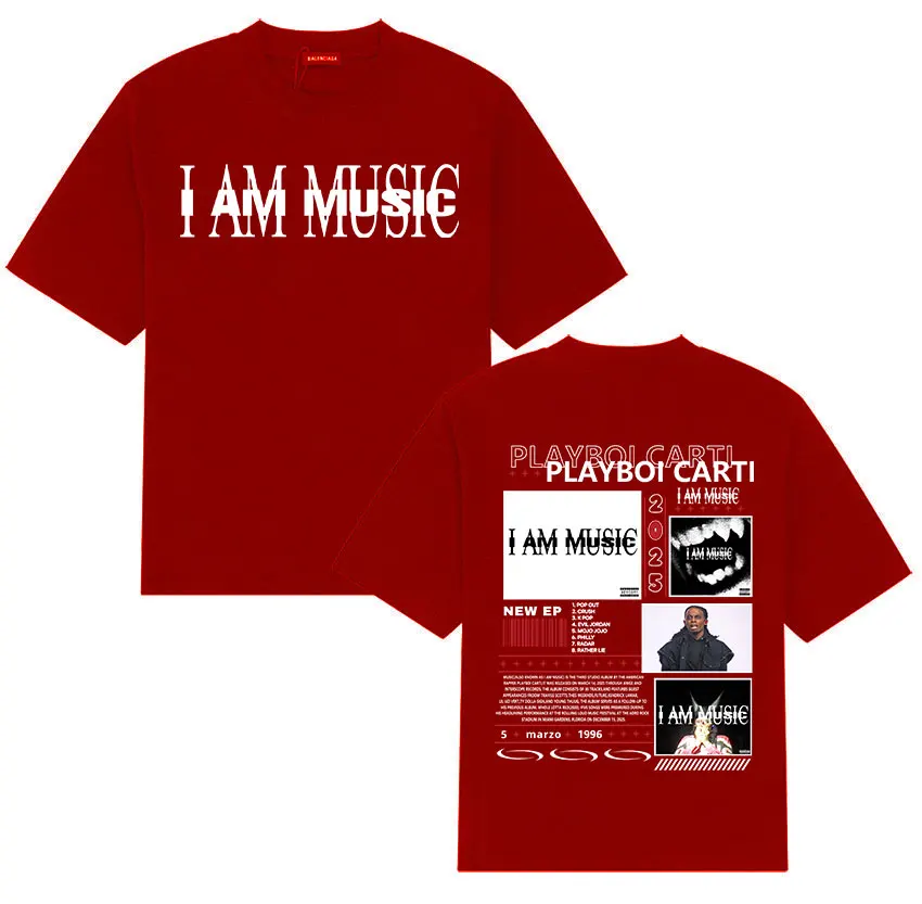 Фото Рэпер Playboi Carti I AM MUSIC Album Merch Футболки Мужские летние футболки с круглым вырезом и короткими рукавами Унисекс Хип-хоп готические футболки уличная одежда №4