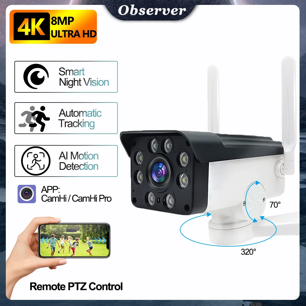 

4K, 8MP, PTZ Bullet Camera, Outdoor, Wireless, Wifi Survalance Camera, 2K 5MP, Auto Tracking, CCTV, Security Protection, Smart Home, CamHi