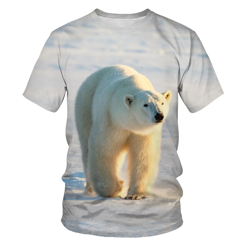 

New summer animal 3D printing men's oversized T-shirt polar bear T-shirt children's wear parent-child wear