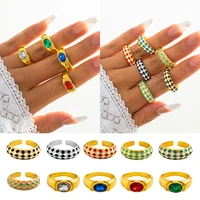vintage waterproof stainless steel ring womens yingyang lattice ring enamel color stone gold ring jewelry
