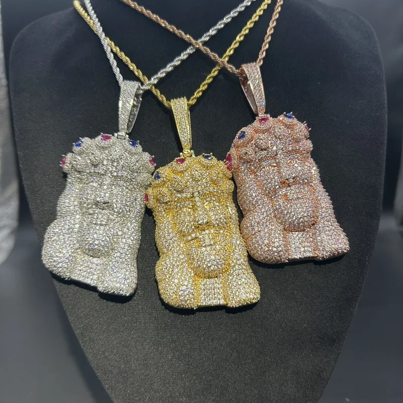 Новая мода хип-хоп цветной циркониевый портретный кулон латунный набор с