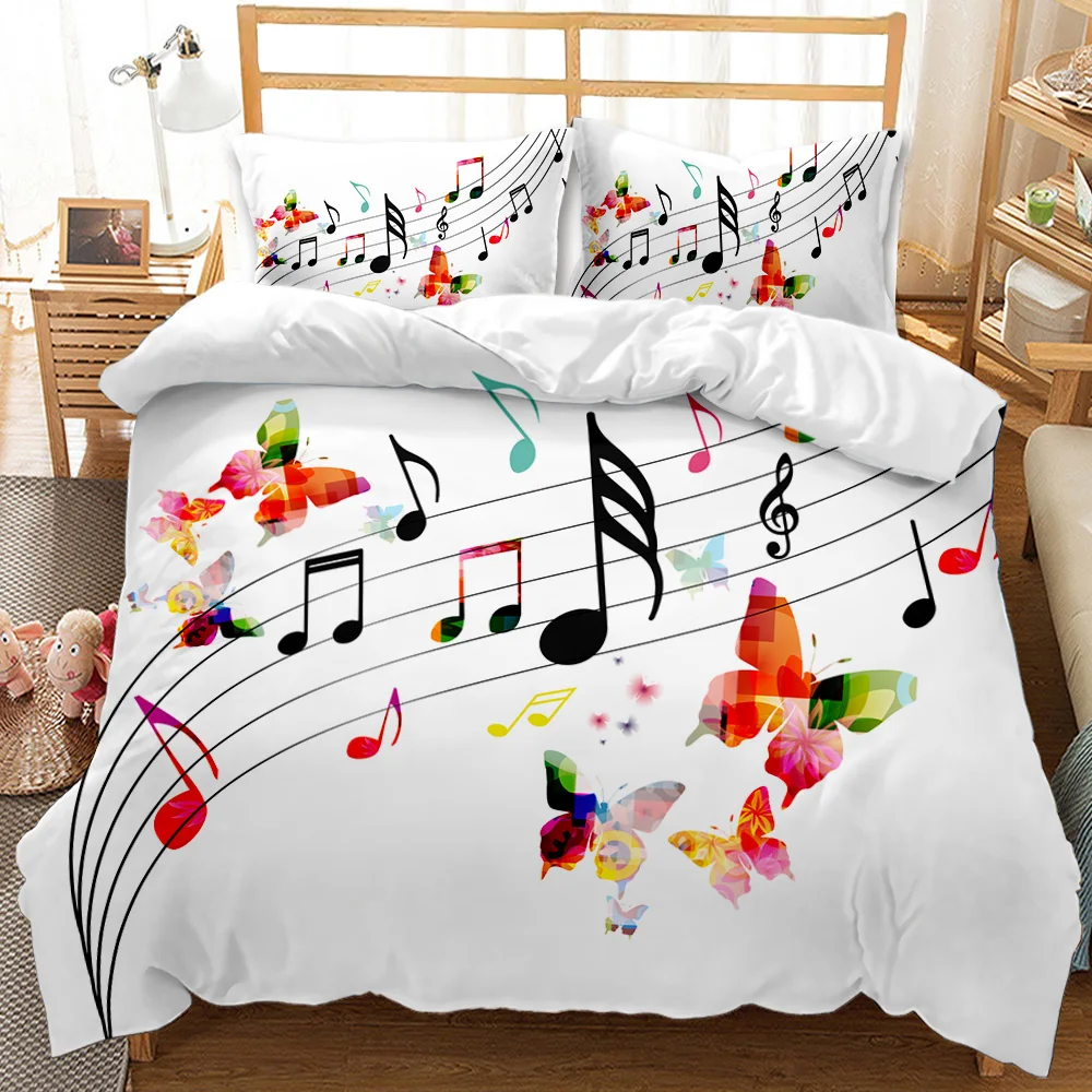

Music Duvet Cover Set Colorful Artwork Music Notes Clef Signs Composer Orchestra with Classical Polyester Bedding Set King Size