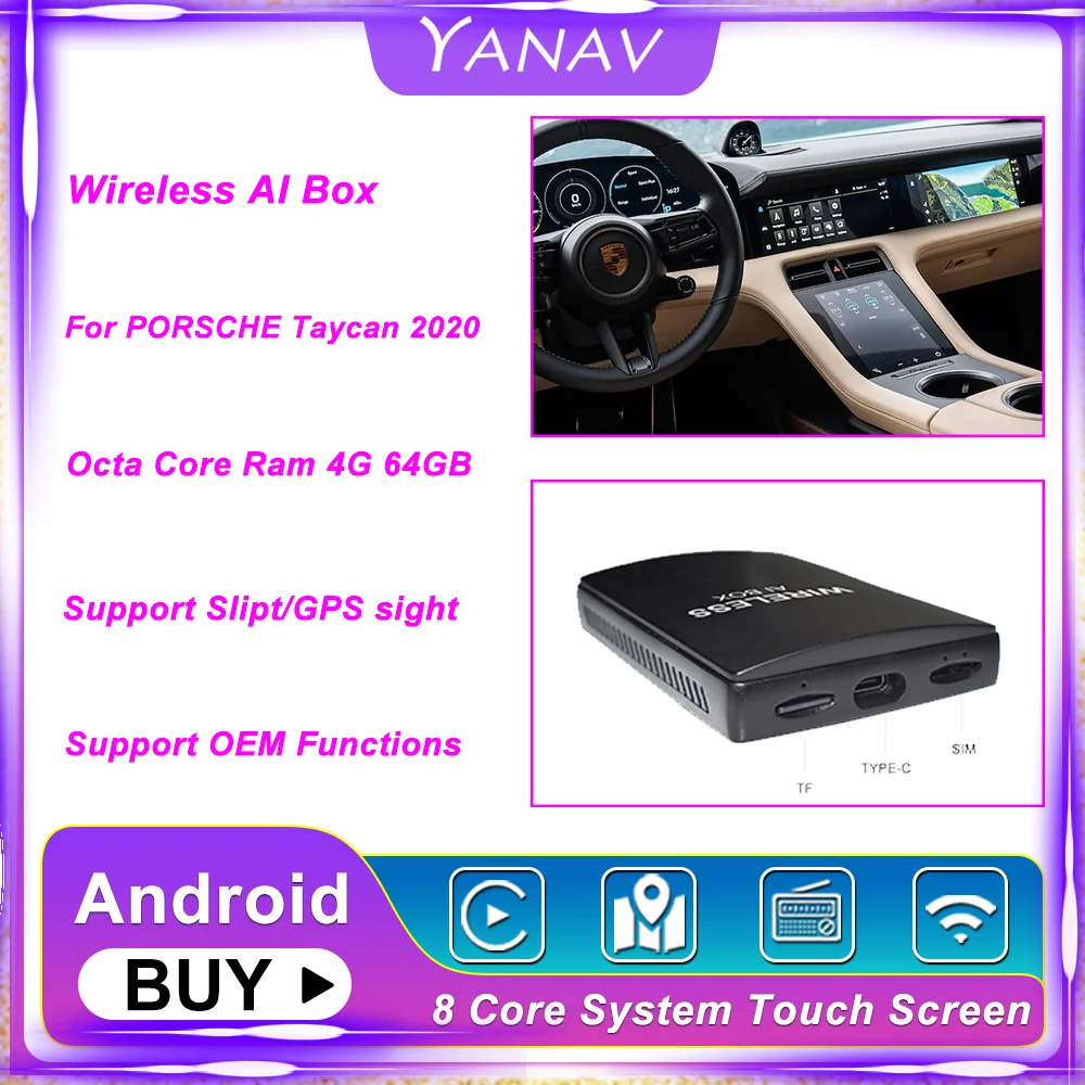 

Carplay Wireless Ai Box Dual Bluetooth Android For PORSCHE Taycan 2020 Auto Car Radio Multimedia Player Smart Box HDMI