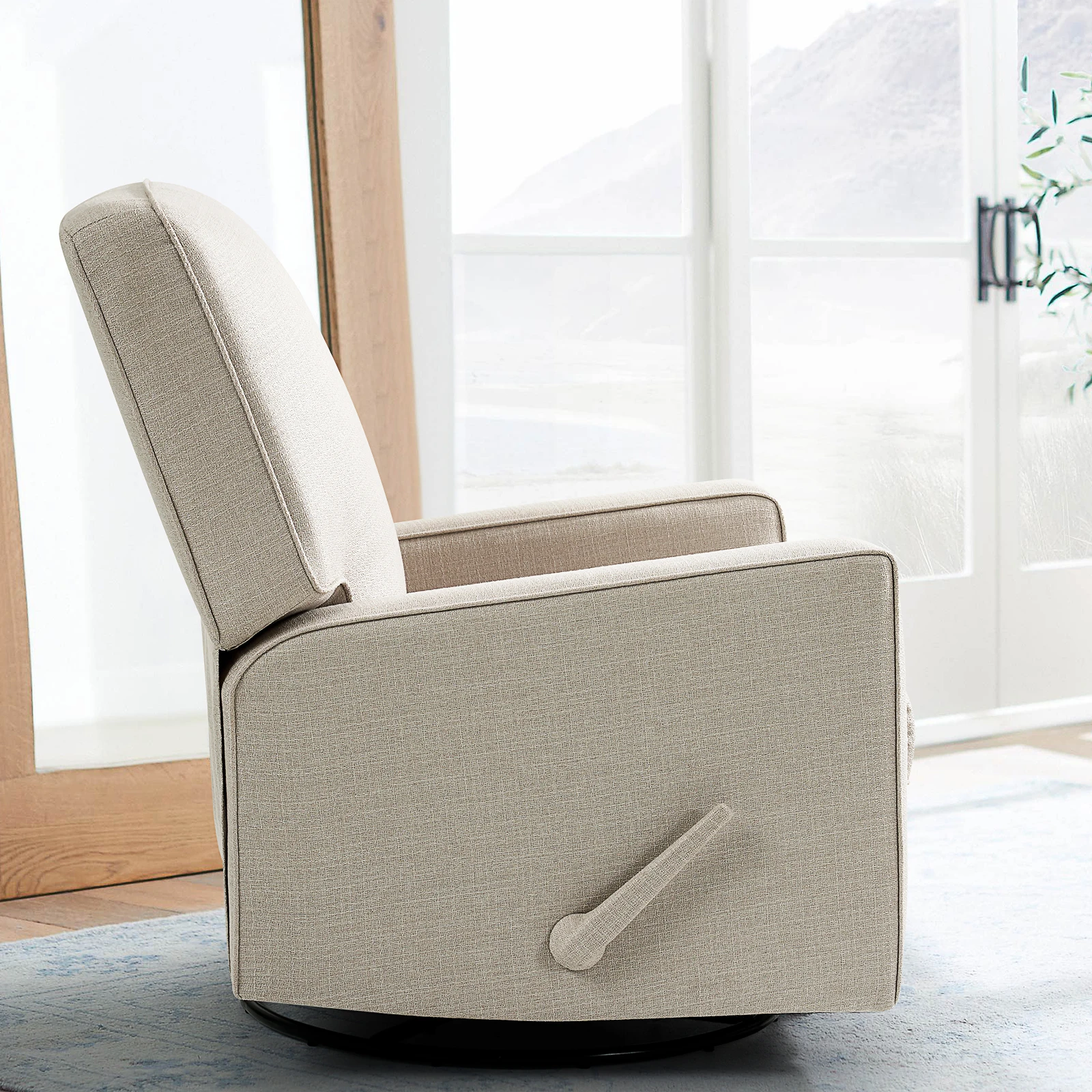 Eskimo Large 360° Swivel Rocker Recliner Chair,Cotton Linen Woven Fabric Nursery Rocking Chairs, Manual Reclining Chair (Beige)