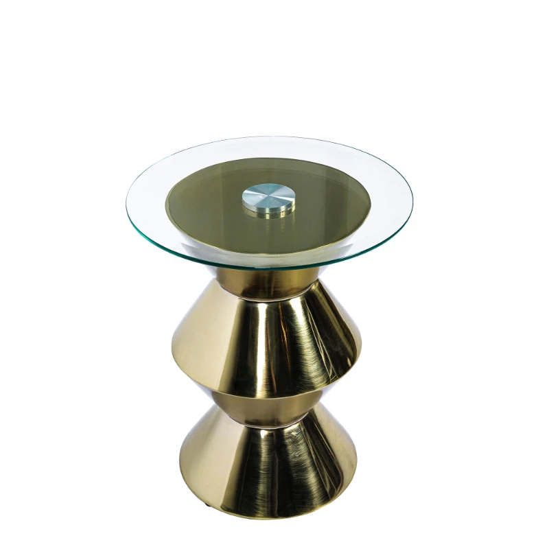 

Simple Design Living Room Tempered Glass Top Gold Unique Metal Base Round Corner Coffee Side Table