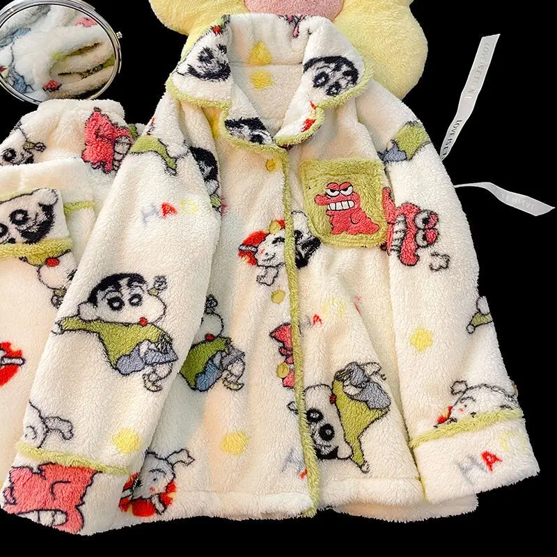 Осенне-зимний коралловый бархатный пижамный комплект Crayon Shin-Chan для девочек