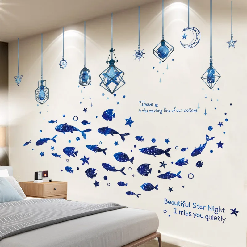 

Fish Wall Stickers DIY Cartoon Chandelier Lights Mural Decals for Kids Rooms Baby Bedroom Children Nursery Home Decoration
