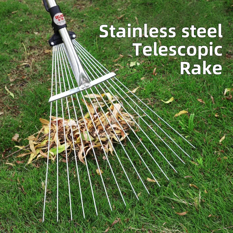 DELIXI Scalable Gardening Tool Rake Extendable Leaves Rake Flexible Grass Broom Shaped Clam Digging Garden Cultivator Lawn Dispe