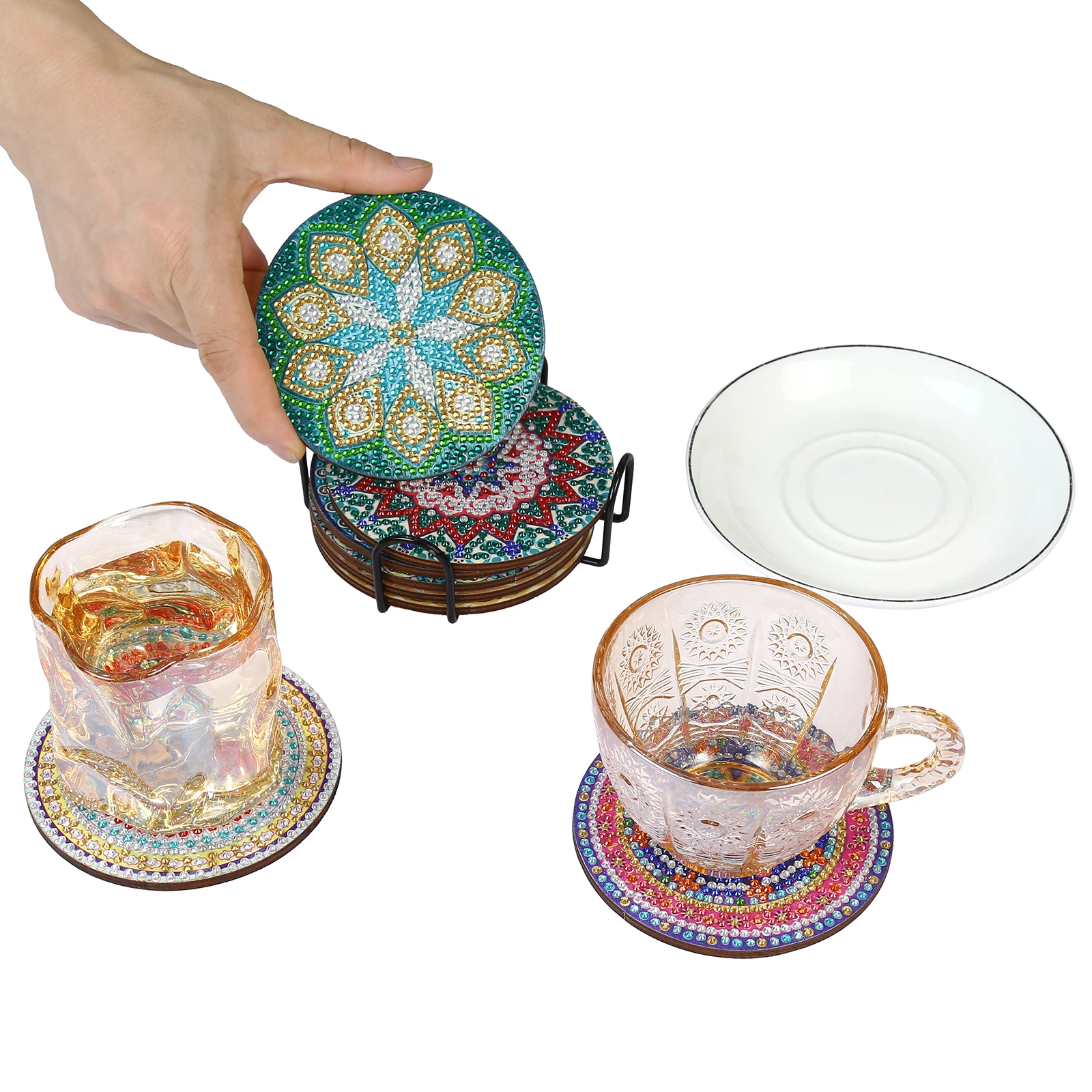 DIY Diamond Painting Coaster Cup Mat Pad Flower Mandala Diamond Embroidery Round Coasters Table Placemat Home Kitchen Decor |