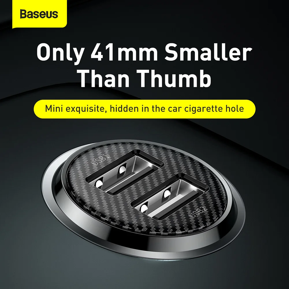 

Baseus Mini USB Car Charger For Mobile Phone Tablet GPS 4.8A Fast Charger Car-Charger Dual USB Car Phone Charger Adapter in Car