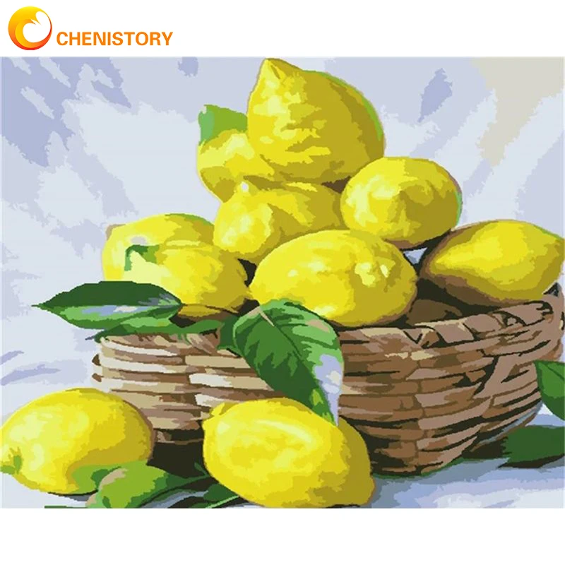 

CHENISTORY DIY Pictures By Numbers Lemon Kits Drawing On Canvas Hand Painted Paint By Number Fruit Painting Art Gift Home Decor