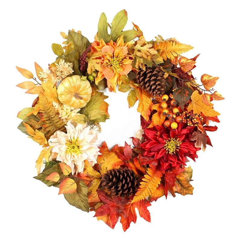 

Artificial Wreath Door Maple Leaves For Autumn,Door Wreath With Pumpkin Acorn Berries,Halloween Wreath Ornament For Home