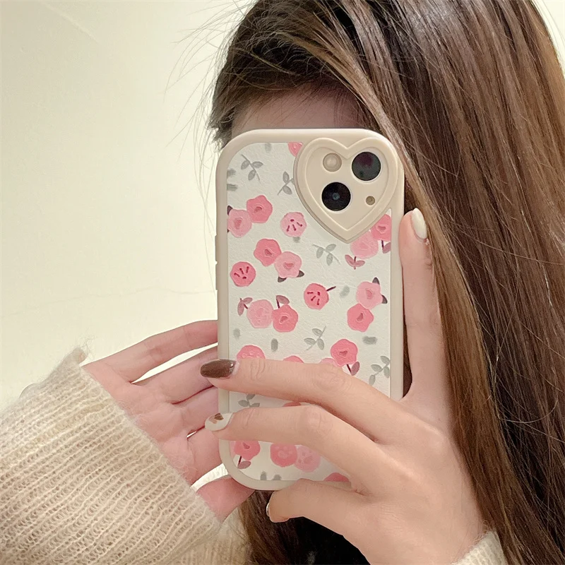 Cute Pink Flower Phone Case For iphone 13 12 11 Pro Max 7 8 plus X XR XS Back Cover Fashion Leather Soft Protective Cases | Мобильные