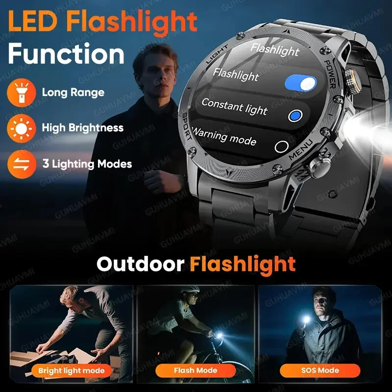 Фото 2025Новые военные T-Rex3 Ultra GPS SmartWatch GPS Сильный фонарик Компас Барометр 5ATM Водонепроницаемый 1000 мАч Спортивный браслет для мужчин №5