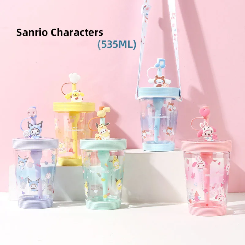 

535Mlsanrioed Cartoon Kuromi Mymelody Straw Cup Kawaii Ins Summer Cinnamoroll Colorful Casual Abs Messenger Straw Cup Small Gift