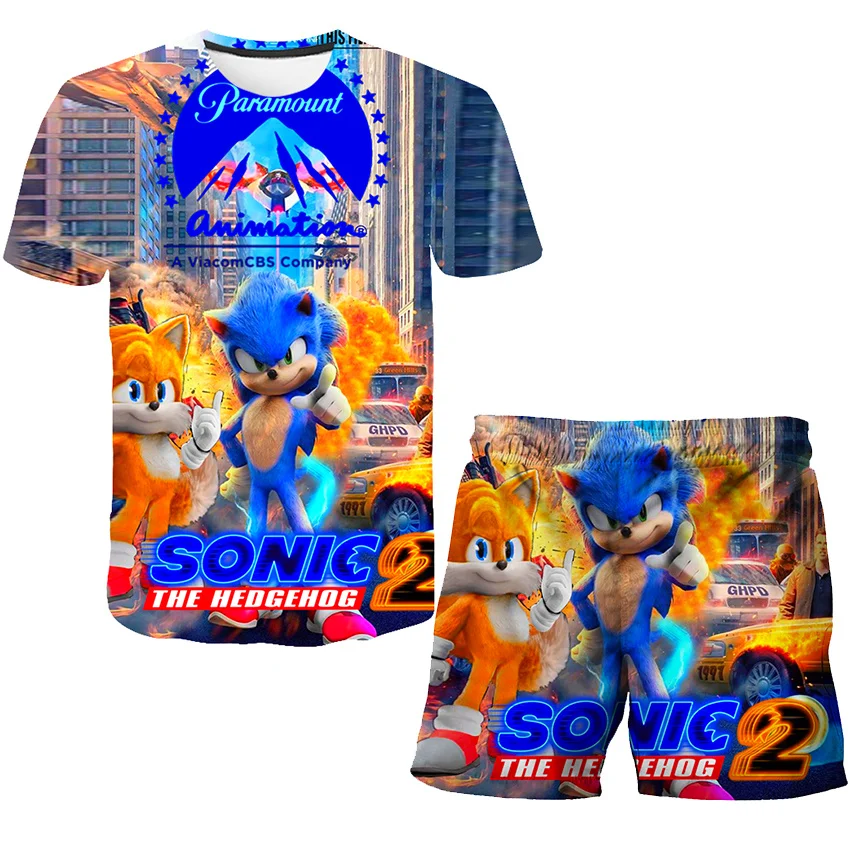 

2022 Summer Sonic Kids Suit Fashion 3D Print Boys Girl Set Children Short Sleeve Top and Shorts 2Pcs New Casual harajuku Clothes