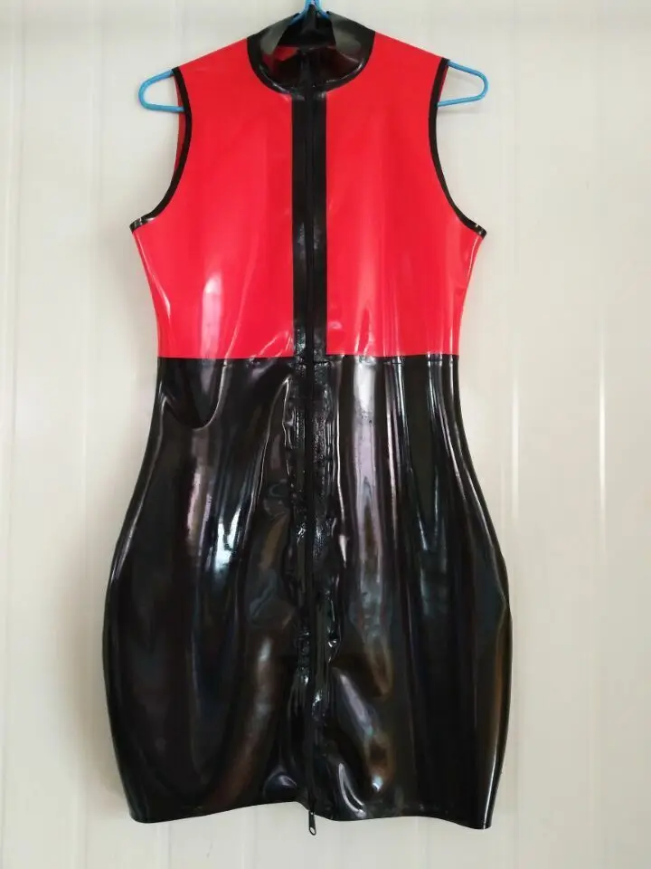 100% латексная резина Schwarz&ampRot stavmelloses distribussiges Schlankes Kleid Dress Zip S-XXL fashion Clubs
