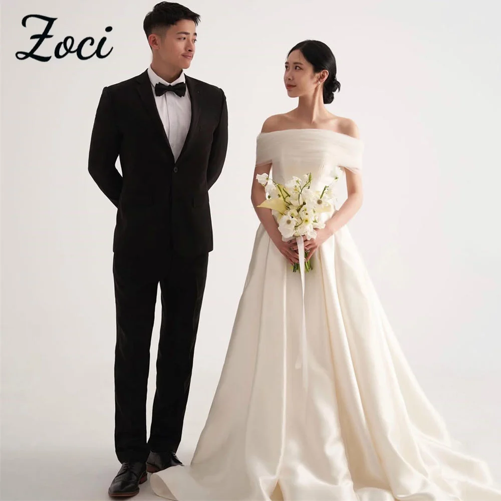 Zoci Простые корейские свадебные платья без бретелек трапециевидной формы для