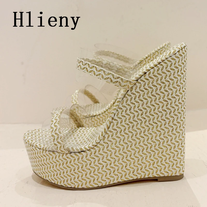 Hlieny 2024 модные блестящие однотонные танкетки на платформе женские прозрачные