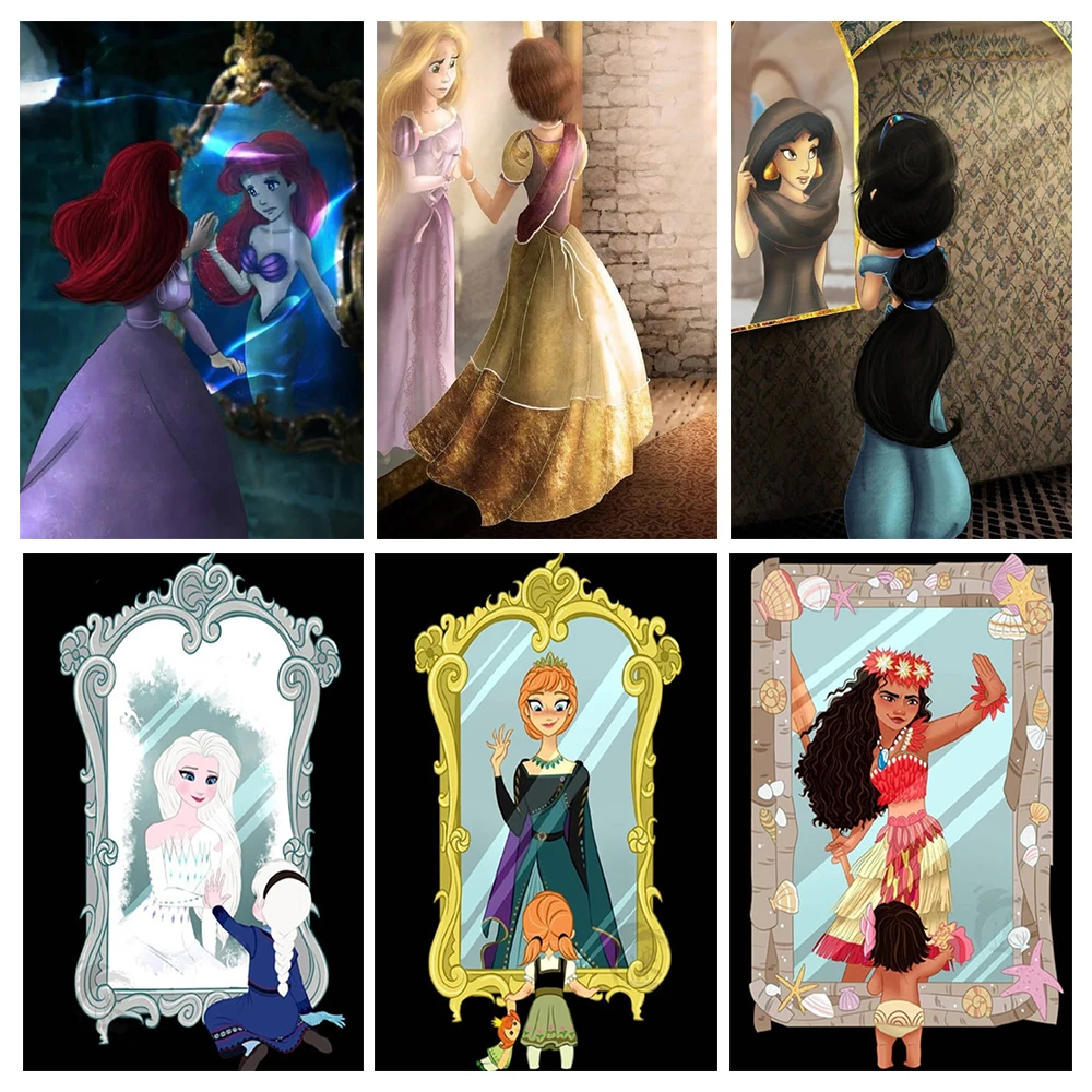 

Коллекция мультяшных принцесс Диснея, цифровая картина маслом, художественная живопись, Настенная роспись для спальни, гостиной, домашние ...