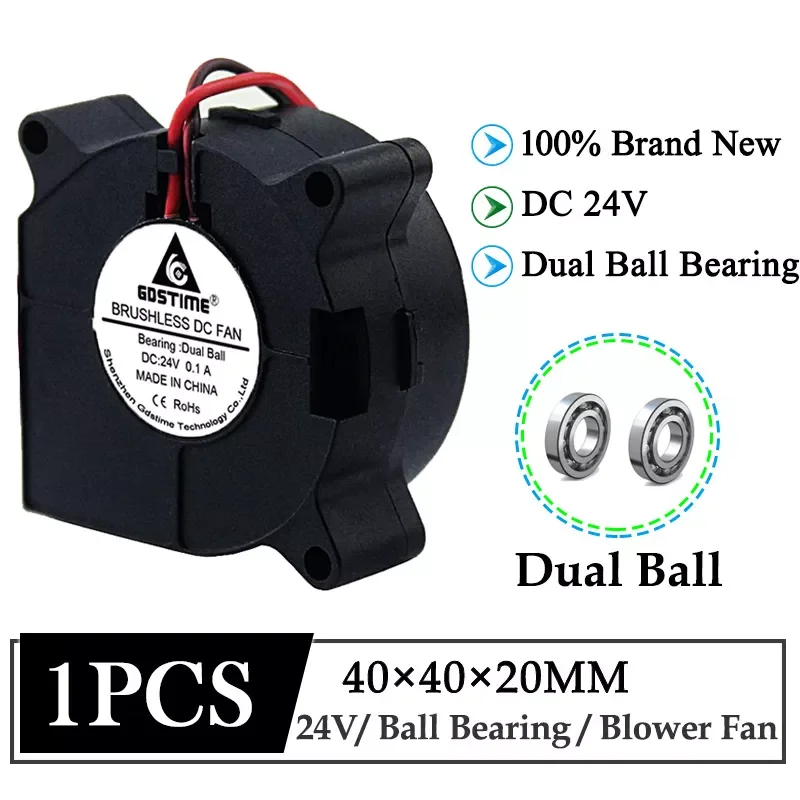 

Кулер для 3D-принтера Gdstime, охлаждающий вентилятор для двух мячей, 24 В постоянного тока, 40 мм, 40 х40х20 мм, 4 см, 40 х20 мм