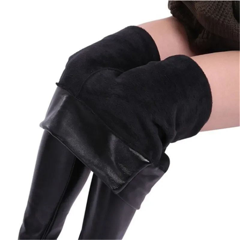 

S-5XL Winter Leather Leggings Women Pants High Waist Warm Leggings Thick Velvet Women Leggins Push Up Legging