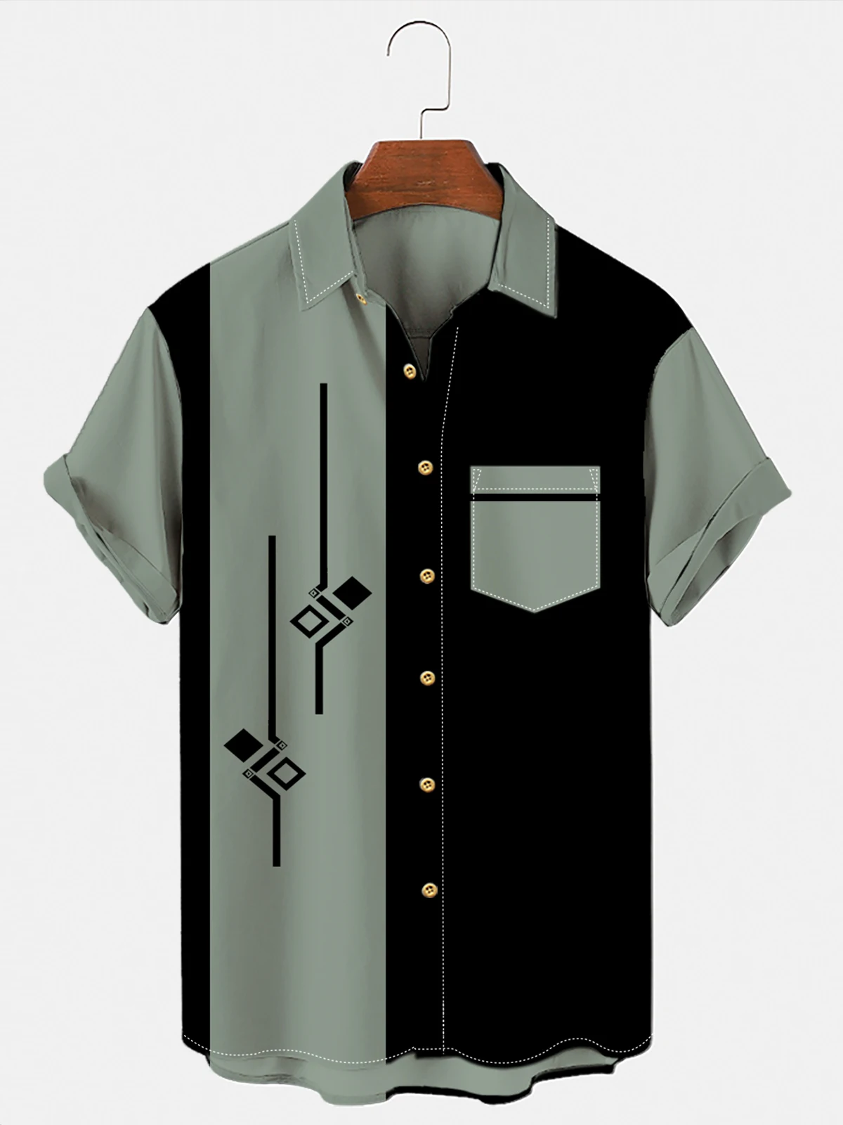 

Loose Check Short Sleeved Shirt, Men's Hawaiian Shirt, Printed National Style,Lapel, Single Breasted, Senior Office Shirt